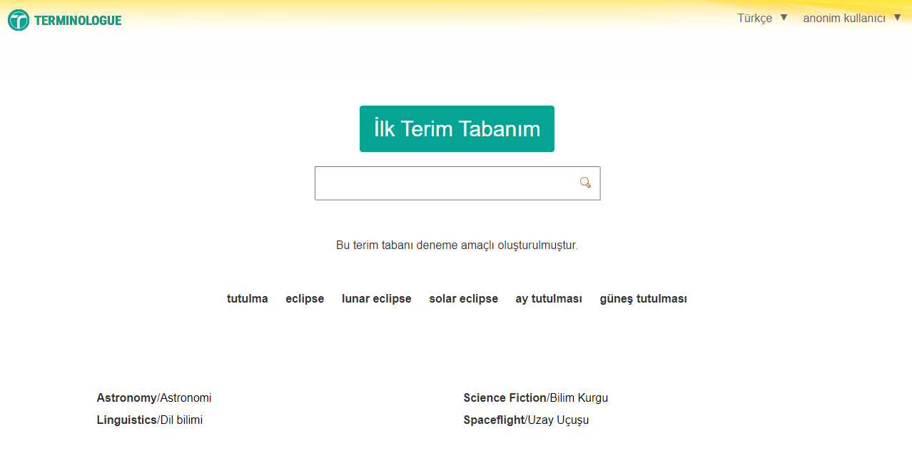 Herkese açık bir terim tabanının ana sayfası.