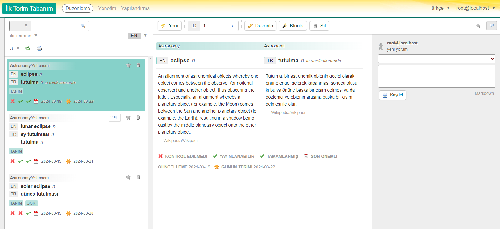 Terminologue'da bir dış ağ.